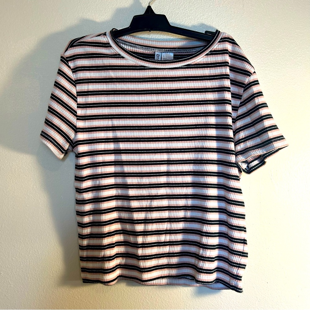 Divided HandM Striped Crop Top Pink And Black Womens Large